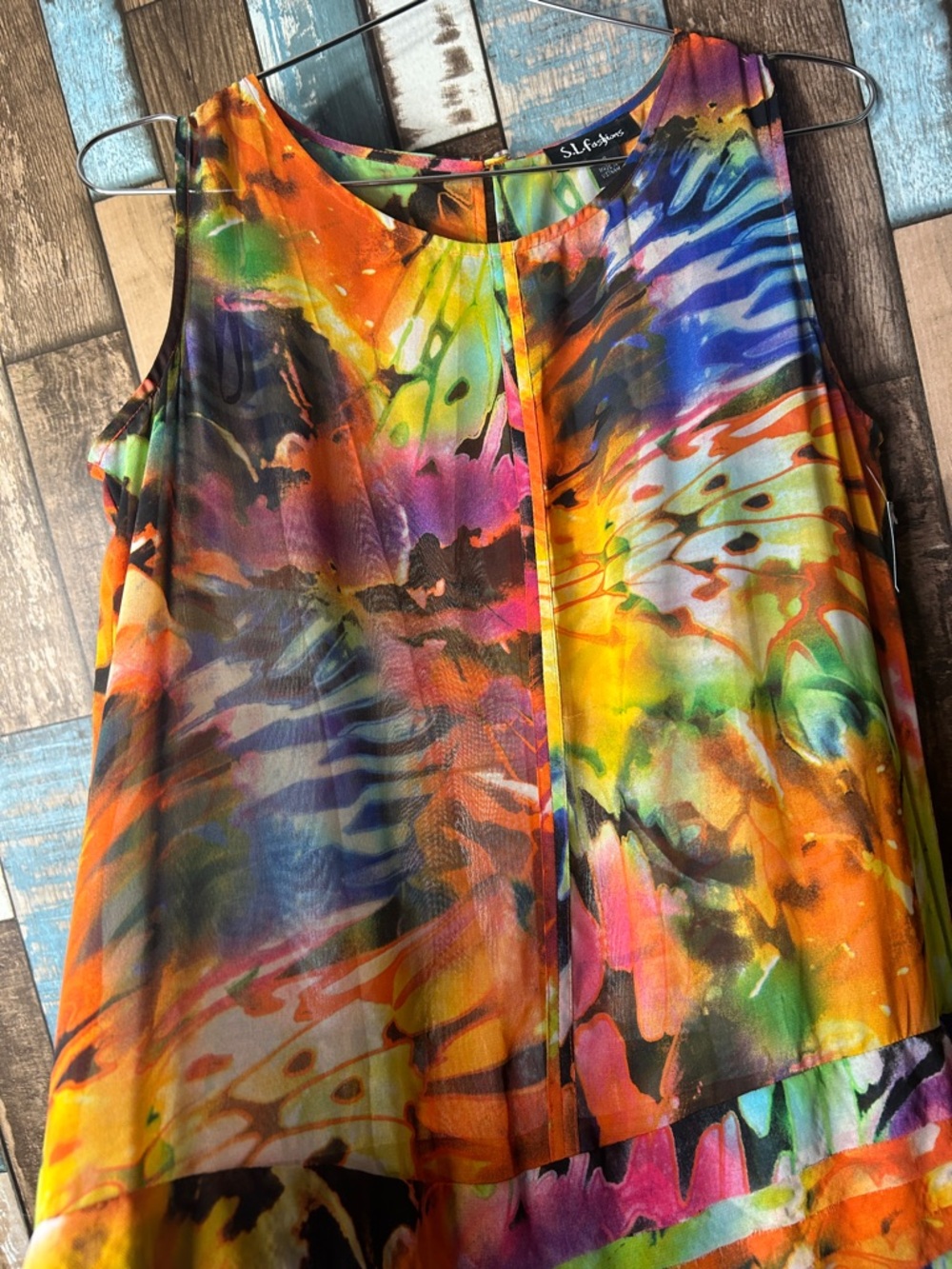 S.L. Fashions Vibrant Multicolor Tie-Dye Sleeveless dress - Picture 6 of 16